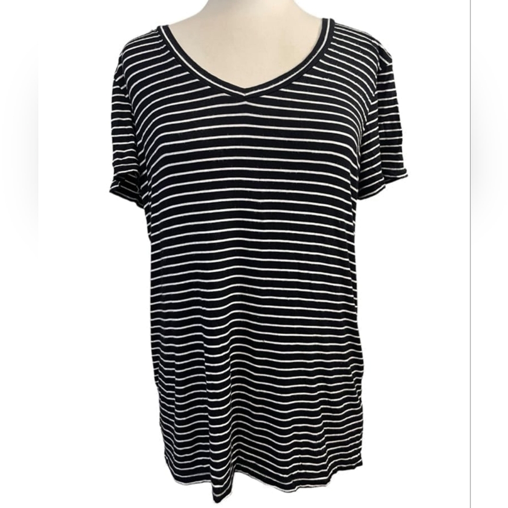 Halogen Black and White Striped Short Sleeve Tee